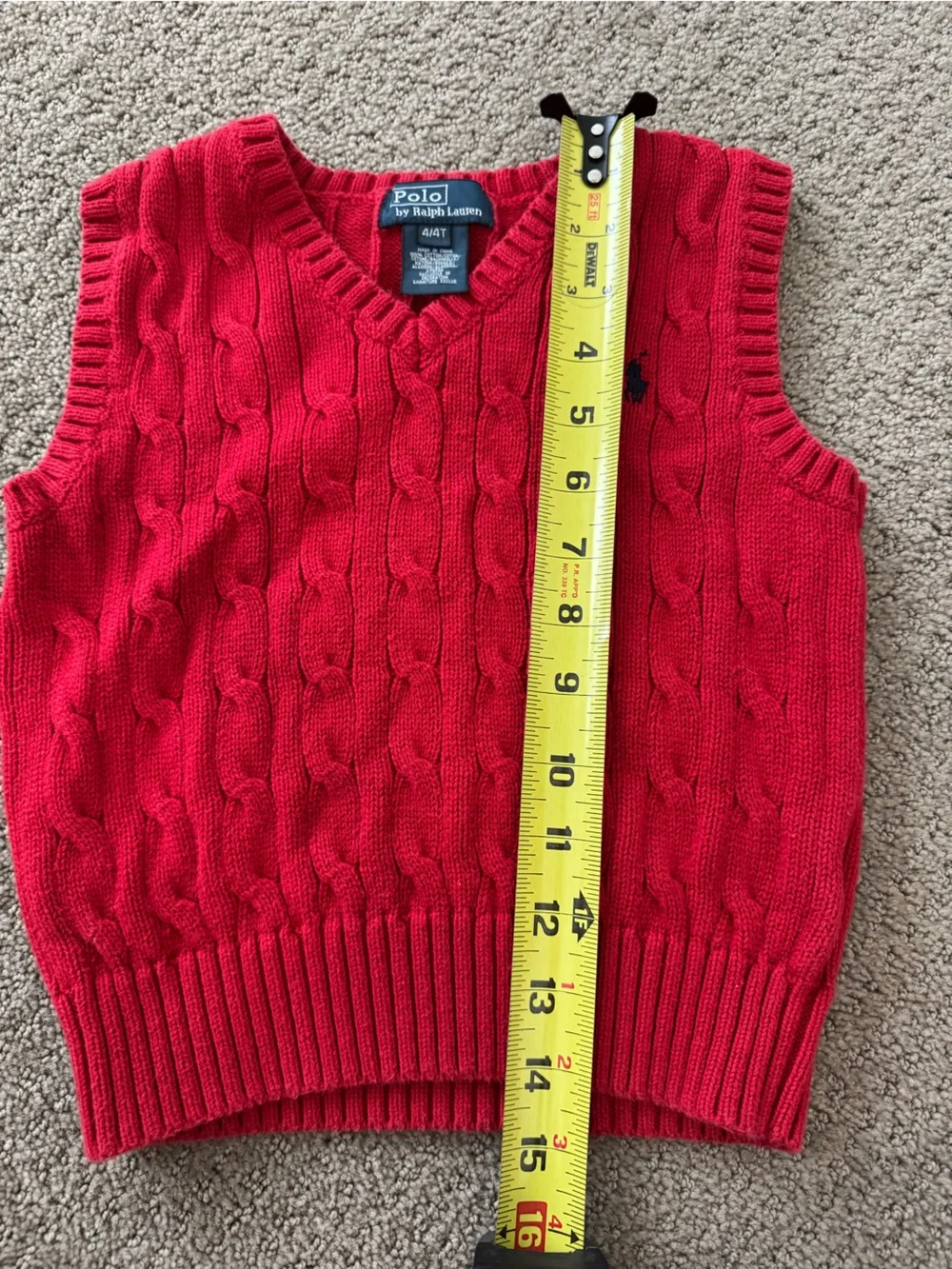 Kids 4T Polo by Ralph Lauren Red Cable-Knit V-Neck Sweater Vest with Navy Pony